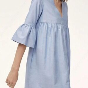 Aritzia Sunday Best Blue Cotton Babydoll Mini Dress Bell Sleeve Size XS